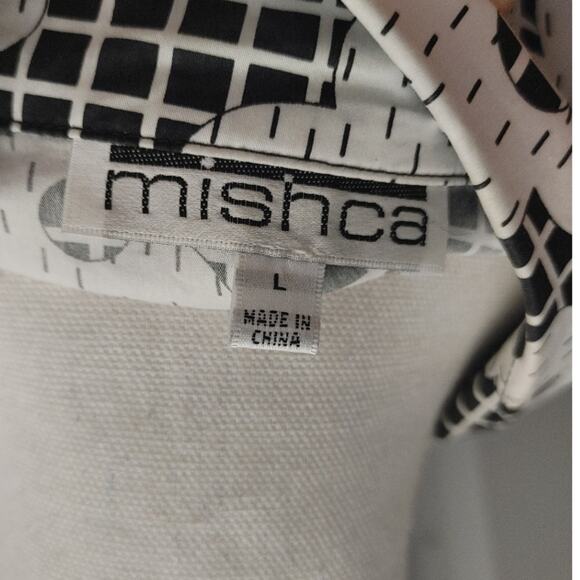 Mishca Top Tie Front Floral Checkered Black White Large - Picture 3 of 4
